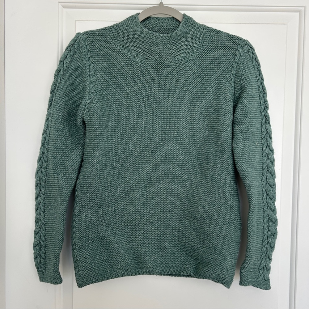 Aran Sweater Market Lambswool Sweater with Cable Knit Sleeves, Size Small